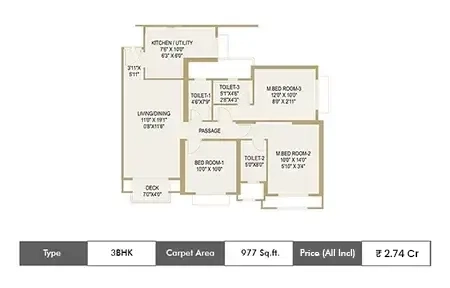 3 BHK-977 SqFt